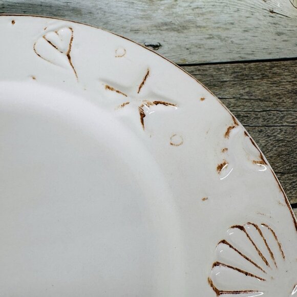 Thomson Pottery HAMPTON Seashells Embossed Rustic Off White Dinner Plates Set 4 - Picture 14 of 16